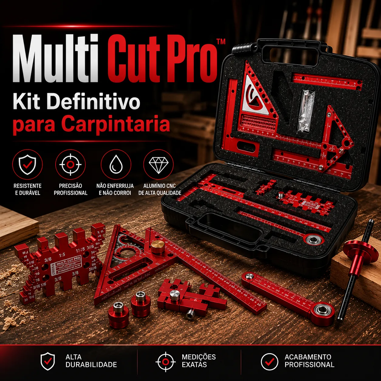 Multi Cut Pro – Kit Profissional de Medição para Carpintaria com 10 Peças